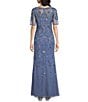 Color:French Blue - Image 2 - Beaded Mesh V-Neck Short Sleeve Dress