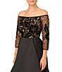 Color:Black Gold - Image 3 - Beaded Off-the-Shoulder 3/4 Sleeve Taffeta Gown