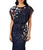Adrianna Papell Beaded Sequin Mesh Floral Mermaid Boat Neck Short Dolman Sleeve Gown, Color:Midnight Multi - Image 3