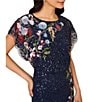 Adrianna Papell Beaded Sequin Mesh Floral Mermaid Boat Neck Short Dolman Sleeve Gown, Color:Midnight Multi - Image 4