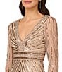 Color:Biscotti - Image 3 - Beaded V-Neck Long Sleeve Gown