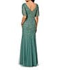 Color:Green Slate - Image 2 - Beaded V Neckline 3/4 Petal Sleeve Mermaid Gown