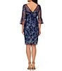 Color:Midnight Multi - Image 2 - Boat Neck 3/4 Bell Sleeve Floral Embroidered Dress