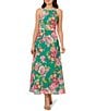 Adrianna Papell Chiffon Floral Print Halter Neck Sleeveless Blouson Maxi Dress, Color:Green Multi - Image 1