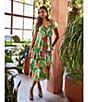 Color:Green Multi - Image 5 - Chiffon Floral Print V-Neck Flutter Sleeve Tiered Skirt Midi Dress