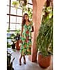 Color:Green Multi - Image 6 - Chiffon Floral Print V-Neck Flutter Sleeve Tiered Skirt Midi Dress