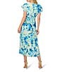 Adrianna Papell Chiffon Floral Print V-Neck Short Flutter Sleeve A-Line Midi Dress, Color:Blue Multi - Image 2