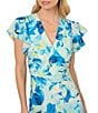 Adrianna Papell Chiffon Floral Print V-Neck Short Flutter Sleeve A-Line Midi Dress, Color:Blue Multi - Image 3