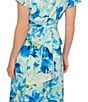 Adrianna Papell Chiffon Floral Print V-Neck Short Flutter Sleeve A-Line Midi Dress, Color:Blue Multi - Image 4
