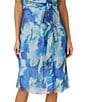 Adrianna Papell Chiffon Floral Print V Neck Sleeveless Front Drape A-Line Midi Dress, Color:Blue Multi - Image 4