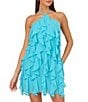 Color:Azure blue - Image 1 - Adrianna by Adrianna Papell Chiffon Ruffle Halter Neck Sleeveless Mini Dress