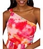 Color:Red Multi - Image 3 - Chiffon Watercolor One Shoulder Sleeveless Asymmetrical Hem Dress