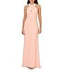 Adrianna Papell Crepe Halter Neck Sleeveless Rosette Mermaid Gown, Color:Peach Kiss - Image 1