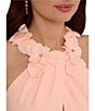 Adrianna Papell Crepe Halter Neck Sleeveless Rosette Mermaid Gown, Color:Peach Kiss - Image 4