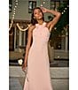 Adrianna Papell Crepe Halter Neck Sleeveless Rosette Mermaid Gown, Color:Peach Kiss - Image 5