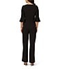 Adrianna Papell Crepe Square Neck 3/4 Bell Sleeve Tie Front Straight Leg Jumpsuit, Color:Black - Image 2