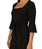 Adrianna Papell Crepe Square Neck 3/4 Bell Sleeve Tie Front Straight Leg Jumpsuit, Color:Black - Image 3