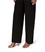 Adrianna Papell Crepe Square Neck 3/4 Bell Sleeve Tie Front Straight Leg Jumpsuit, Color:Black - Image 4