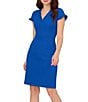 Color:Cobalt Blue - Image 1 - Crepe V-Neck Cap Sleeve Dress