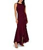 Adrianna Papell Crew Neck Sleeveless Cascading Ruffle High-Low Dress, Color:Cabernet - Image 1