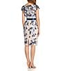 Color:Midnight Nude - Image 2 - Embroidered Floral Print Cap Sleeve Ribbon Tie Waist Sheath Dress