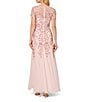 Color:Blush Pink - Image 2 - Round Neck Short Sleeve Floral Beaded Mesh Godet Fit and Flare Gown