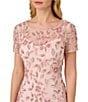 Color:Blush Pink - Image 3 - Round Neck Short Sleeve Floral Beaded Mesh Godet Fit and Flare Gown