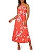 Color:Orange Multi - Image 1 - Floral Chiffon Halter Keyhole Sleeveless Dress