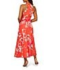 Color:Orange Multi - Image 2 - Floral Chiffon Halter Keyhole Sleeveless Dress