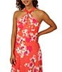 Color:Orange Multi - Image 3 - Floral Chiffon Halter Keyhole Sleeveless Dress