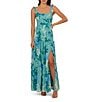 Adrianna Papell Floral Chiffon Square Neck Ruffle A-Line Dress, Color:Slate Multi - Image 1