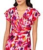 Color:Pink Multi - Image 3 - Floral Chiffon V-Neck Short Flutter Sleeve Dress