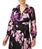 Color:Black Multi - Image 3 - Floral Collared Neckline Long Sleeve Shirtdress Twist Bodice Dress