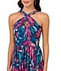 Color:Navy/Multi - Image 3 - Floral Halter Neckline Sleeveless Shirred Gown