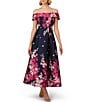 Color:Navy Pink Multi - Image 1 - Floral Jacquard Off-the-Shoulder Fit and Flare Dress