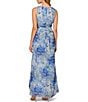 Color:Blue Multi - Image 2 - Floral Metallic Surplice V-Neck Sleeveless Faux Wrap Gown
