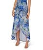 Color:Blue Multi - Image 3 - Floral Metallic Surplice V-Neck Sleeveless Faux Wrap Gown
