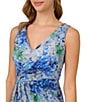 Color:Blue Multi - Image 4 - Floral Metallic Surplice V-Neck Sleeveless Faux Wrap Gown