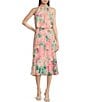 Color:Blush Multi - Image 1 - Floral Mock Halter Neck Sleeveless Blouson Midi Dress