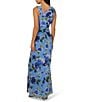 Adrianna Papell Floral Print Chiffon Asymmetrical Neck Sleeveless Front Ruffle Twist Column Dress, Color:Blue Multi - Image 2