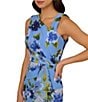 Adrianna Papell Floral Print Chiffon Asymmetrical Neck Sleeveless Front Ruffle Twist Column Dress, Color:Blue Multi - Image 3