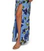 Adrianna Papell Floral Print Chiffon Asymmetrical Neck Sleeveless Front Ruffle Twist Column Dress, Color:Blue Multi - Image 4