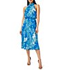 Color:Periwinkle Multi - Image 1 - Floral Print Chiffon Sleeveless Mock Halter Neck Blouson Midi Dress
