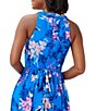 Color:Blue Multi - Image 4 - Floral Print Crisscross Halter Neck Sleeveless Tie Waist Gown
