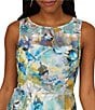 Color:Blue/Ivory - Image 3 - Floral Print Embroidered Mikado Boat Neck Sleeveless Dress