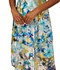 Color:Blue/Ivory - Image 4 - Floral Print Embroidered Mikado Boat Neck Sleeveless Dress