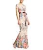 Color:Blush/Multi - Image 3 - Floral Print Jacquard Boat Neck Short Sleeve Gown