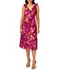 Color:Raspberry - Image 1 - Floral Print Ruffled V-Neck Sleeveless Chiffon Midi Dress