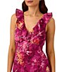 Color:Raspberry - Image 3 - Floral Print Ruffled V-Neck Sleeveless Chiffon Midi Dress