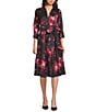 Adrianna Papell Floral Print Taffeta 3/4 Sleeve Midi Shirt Dress, Color:Black/Red - Image 1